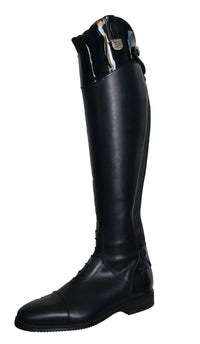 TUCCI Glässini Lack mit ETEX Reitstiefel (Verstärkung) Schwarz mit Schnürung