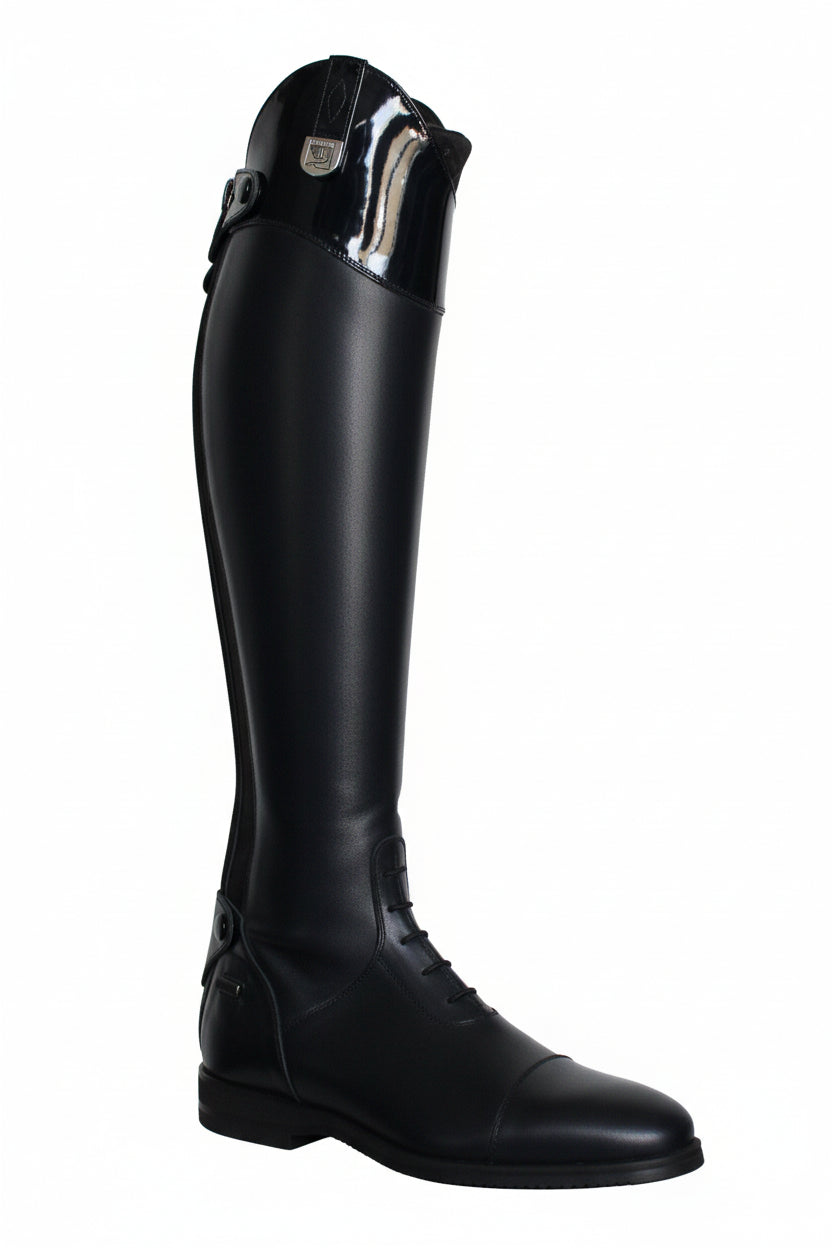 TUCCI Glässini Lack mit ETEX Reitstiefel (Verstärkung) Schwarz mit Schnürung