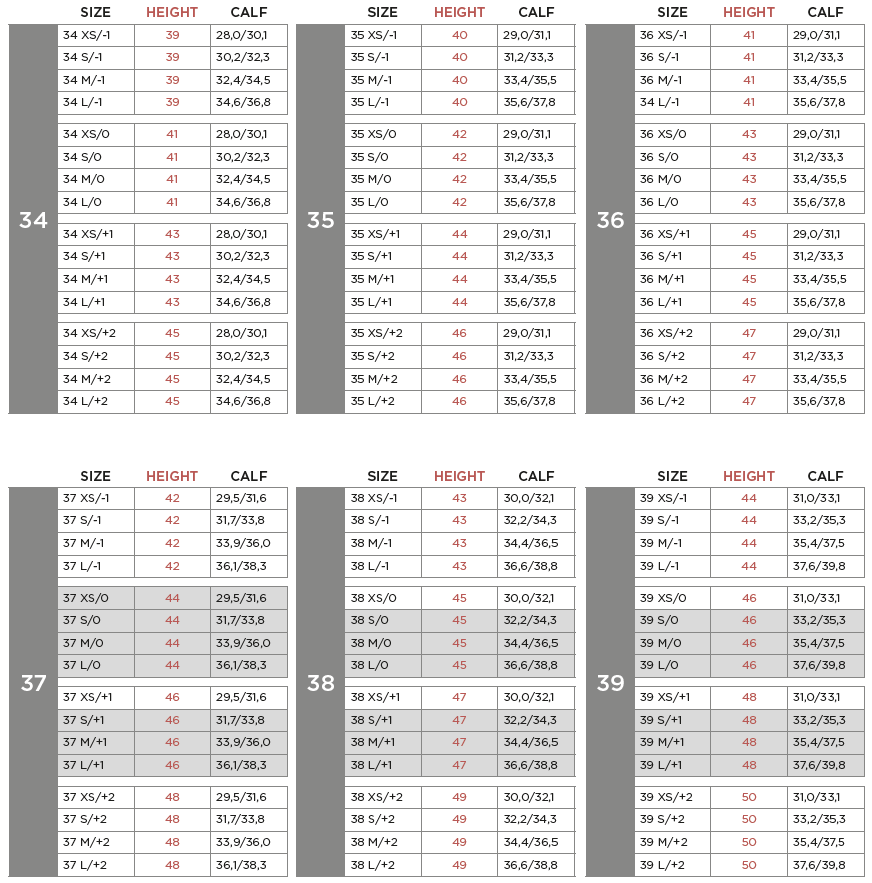 EGO7 Größentabelle 34-39