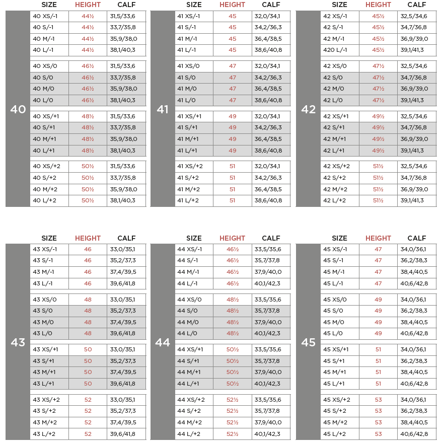EGO7 Größentabelle 40-45
