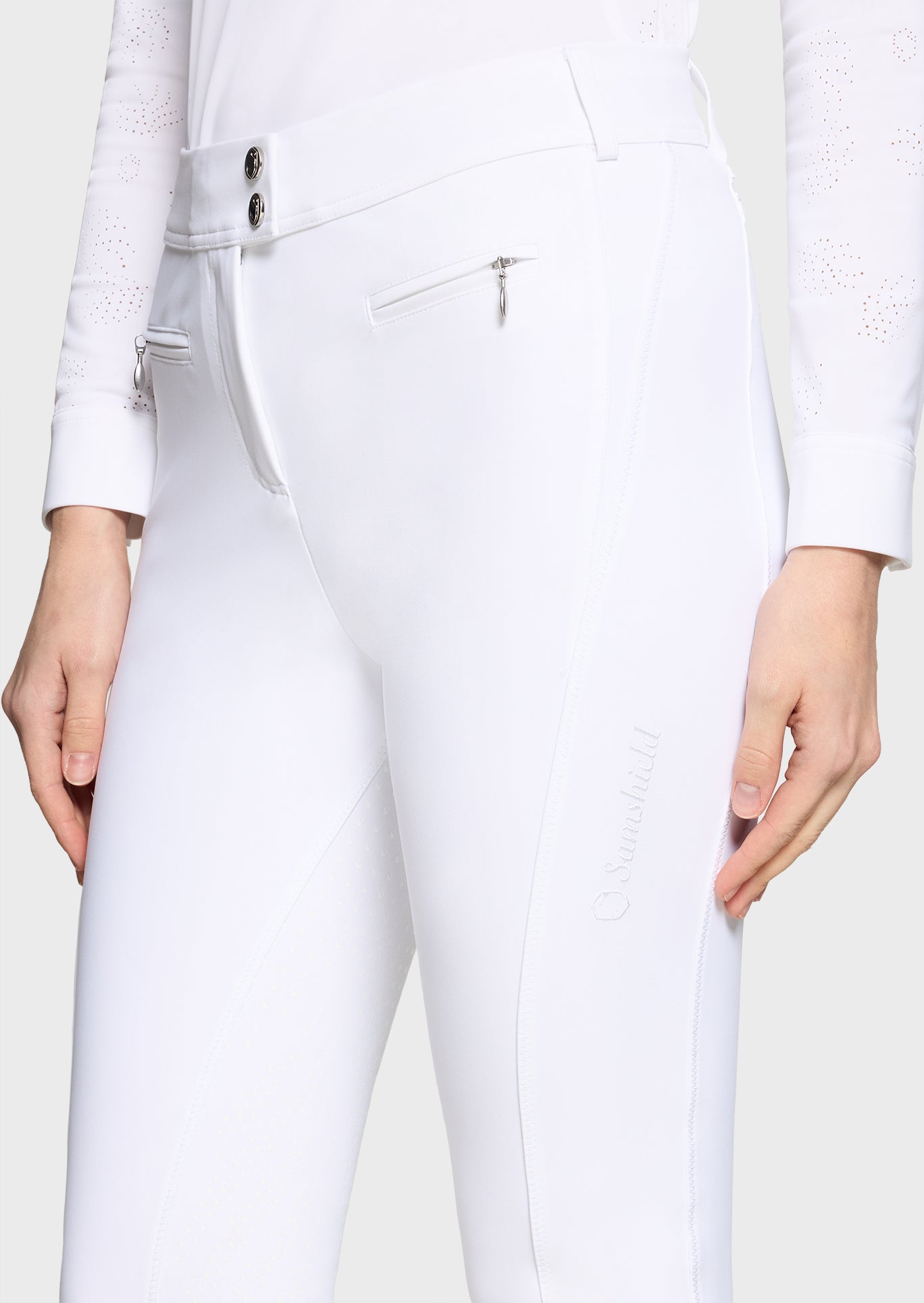 SAMSHIELD DAMEN OMEGA SPORT REITHOSE VOLL GRIP Weiß & Magnet