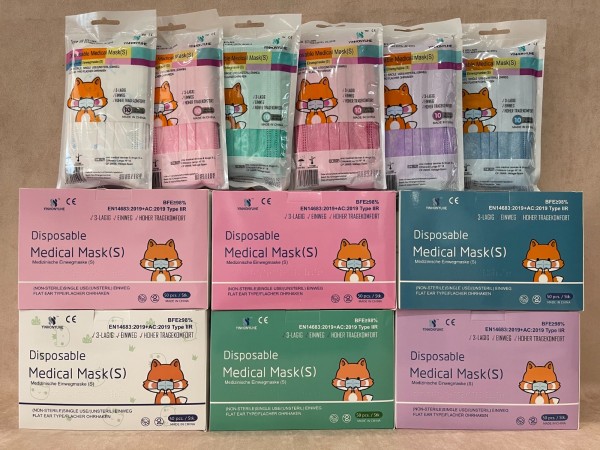 YinhonYuhe Grün oder Pink Kindermaske S Medical Mask Medizinische Einwegmaske 3-Lagig 50Stück/ 1 Pac